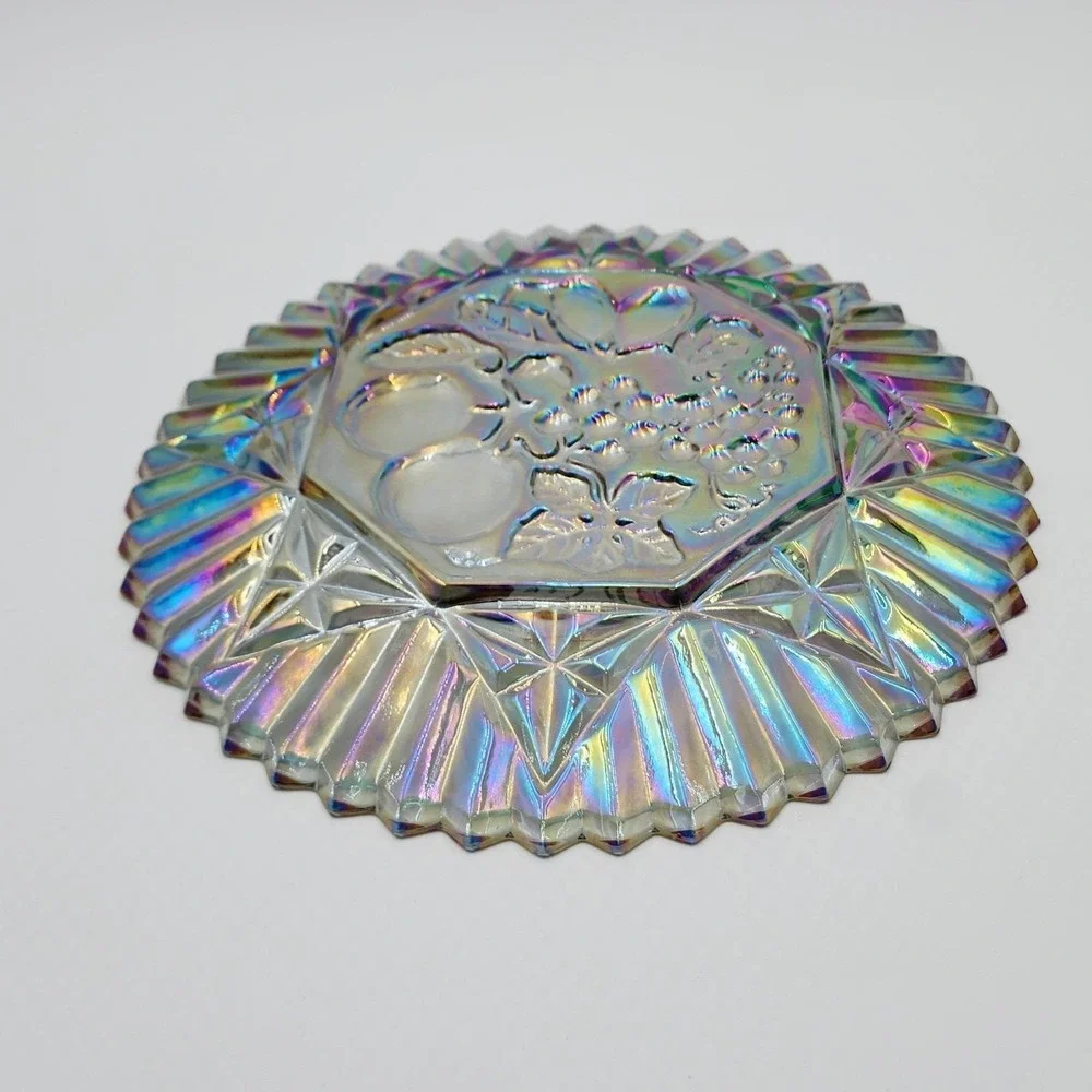 Vintage Federal Glass Pioneer Smoke Iridescent Intaglio Fruit Plate 11